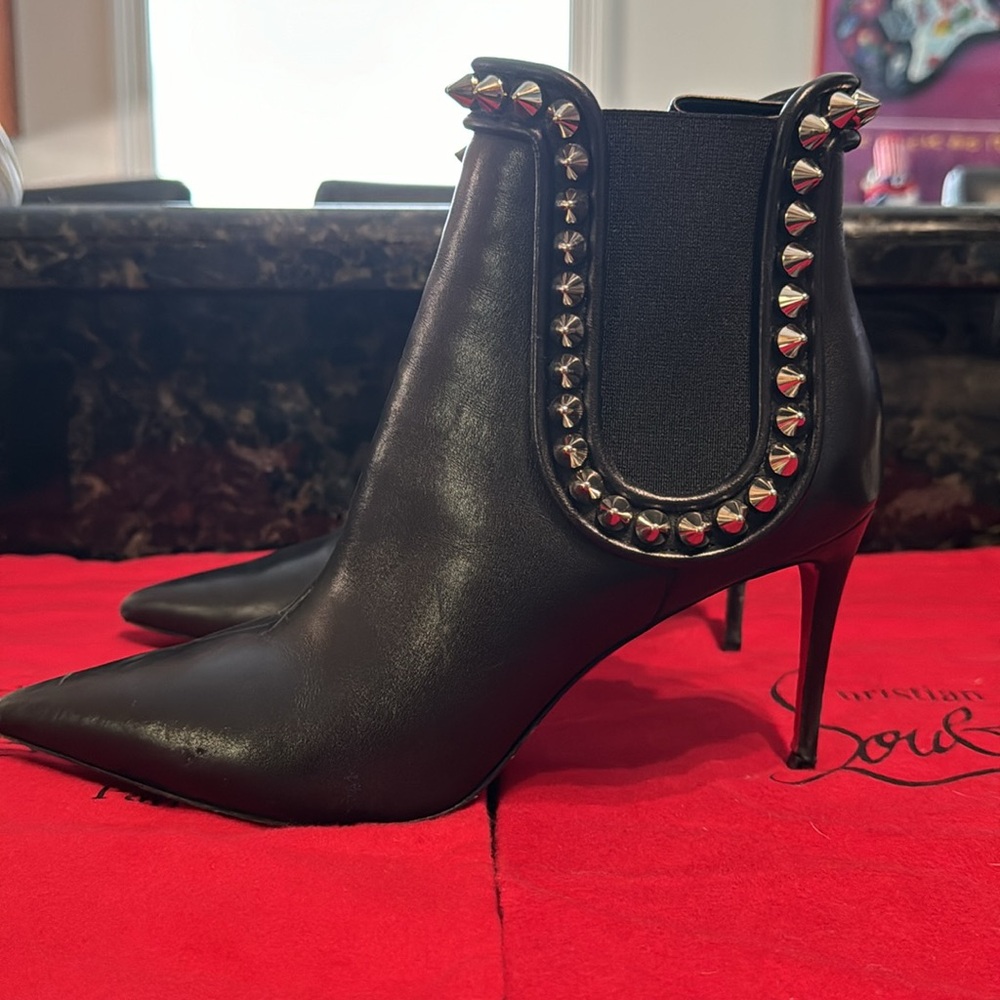 Christian Louboutin Studded Leather Ankle Boots – Black – Size 37.5